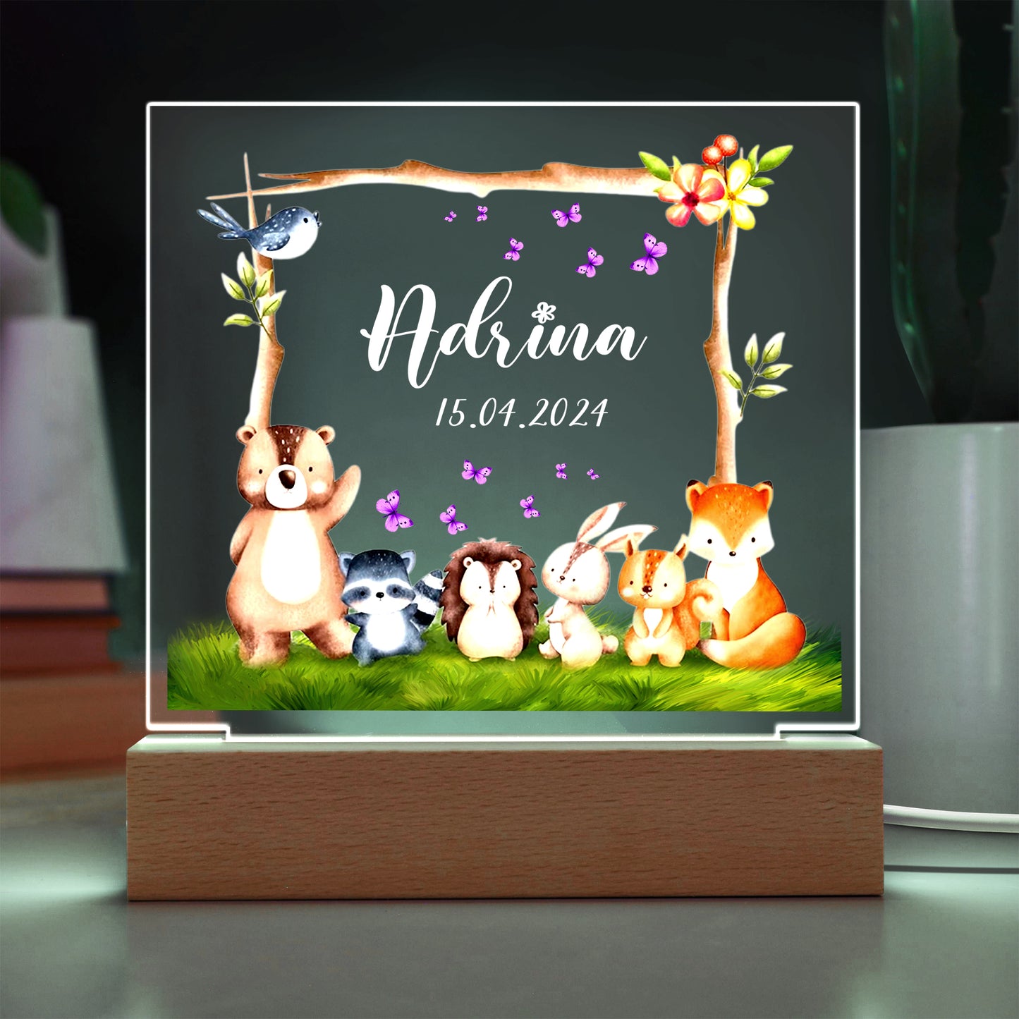 Acrylic Square Night light Personalized gift for your Children's, Son, Daughter, New Baby, Table Lamp, Birthday day gift for Son and Daughter