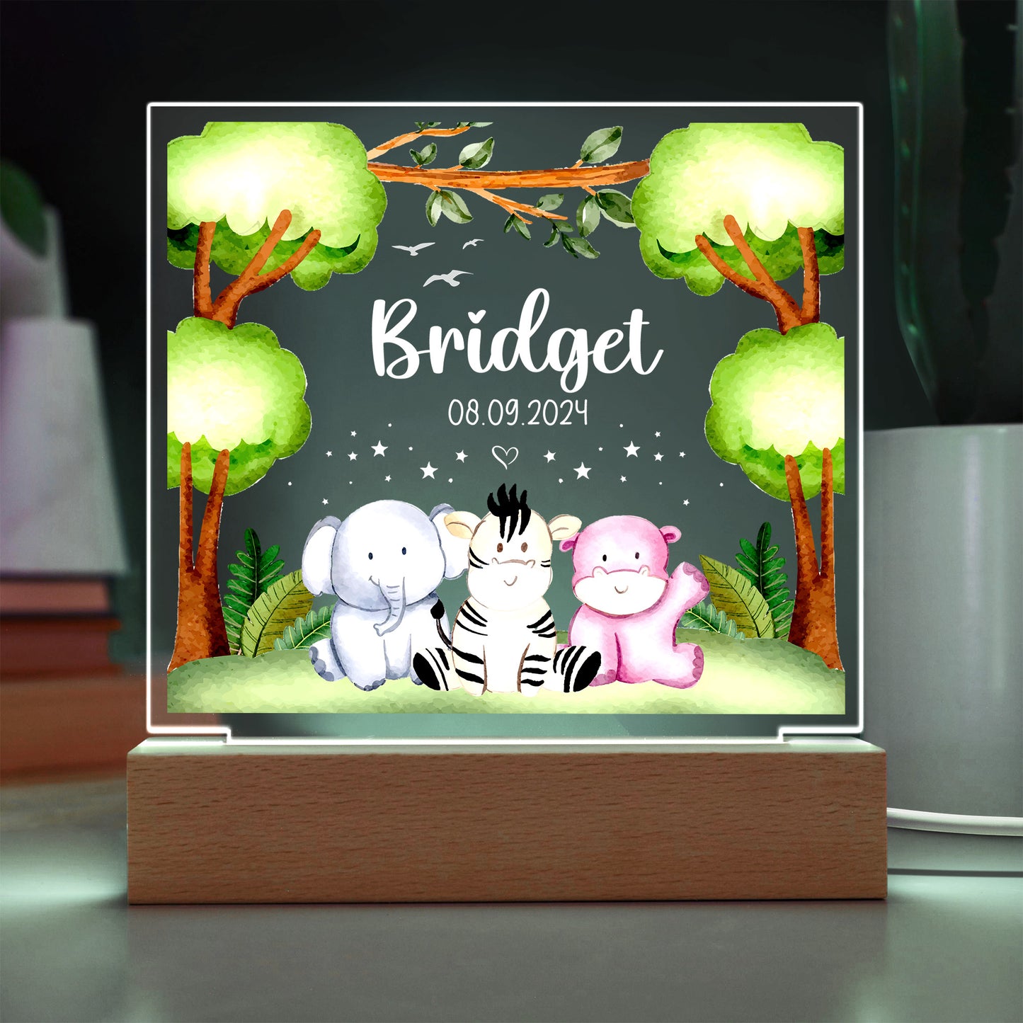 Acrylic Square Night light Personalized gift for your Children's, Son, Daughter, New Baby, Table Lamp, Birthday day gift for Son and Daughter